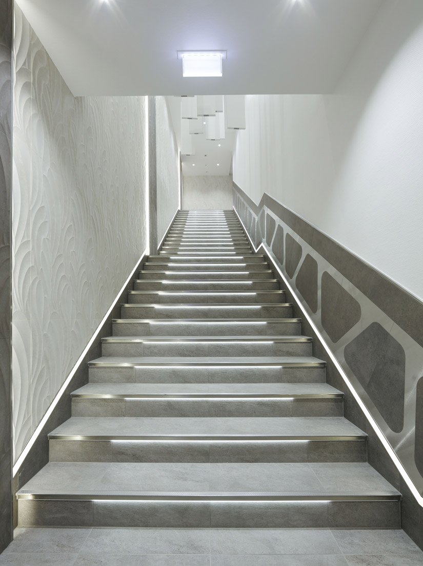 A view into the staircase from the ground floor.