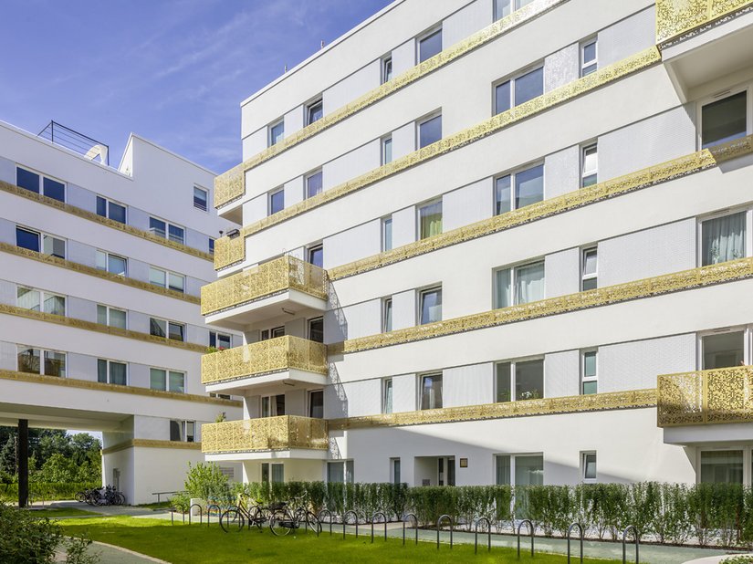 The golden balconies give the building that certain something.