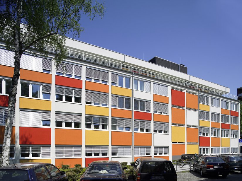 <p>Friendly dabs of paint, an office building changing color.</p>