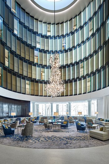 <p>The atrium, standing at six floors tall, gives a fascinating insight; <i>Photograph:</i> <i>Jochen Stüber, Hamburg</i></p>