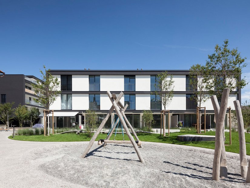 A large playground provides plenty of space for play.